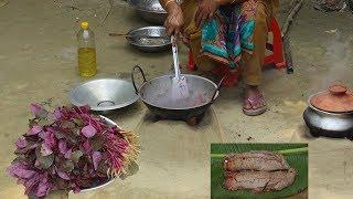 Village Food | Macher Dim diye Lal Shak Recipe | Fish Egg and Red Spinach Recipe in Village Style