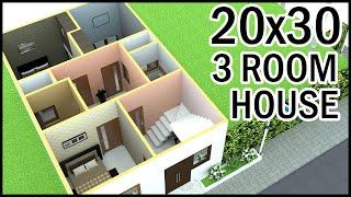 20'-0"x30'-0" 3D House Plan | 20x30 3 Room Home Map | Gopal Architecture
