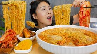 MUKBANG) 미친만두 열라면 만두 라면 김치 먹방 Spicy Korean mandu ramyun with kimchi Real sound asmr eating