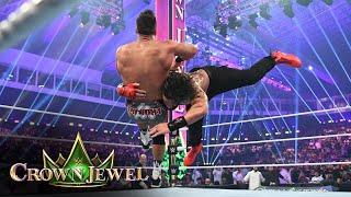 LA Knight miraculously kicks out of Roman Reigns' Spear: WWE Crown Jewel 2023 highlights