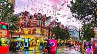 2024 Rainy London Christmas Lights Tour  Walking London in Heavy Rain  Central London Walk 4K HDR