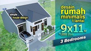 Rumah Minimalis 9x11 m | 3 Kamar Tidur | simple house design #rumahgaris #rumahminimalis