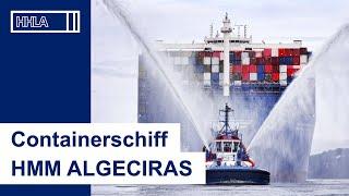 Die "HMM Algeciras", größtes Containerschiff der Welt, am Burchardkai