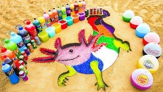 How to make Rainbow Axolotl with Orbeez, Balloons of Coca Cola, Mtn Dew, Monster, Fanta and Mentos