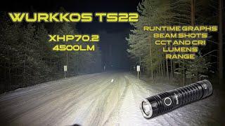 Wurkkos TS22 XHP70.2 5000K 4500 lumens EDC flashlight review | Night shots and runtimes | Comparison