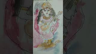 Unique drawings and paintings  the Goddess  Saraswathi drawings and watercolor  paintings 