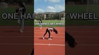 One Hand Cart Wheel | Gymnastics |  Text behind the girl