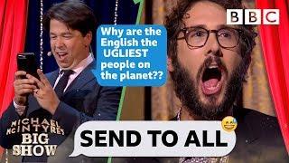 Josh Groban CRINGING with embarassment  as Michael steals his phone to TRASH the UK - Send To All