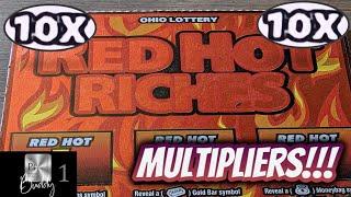RED HOT RICHES! Lots of Multipliers!! 13 in a row Ohio Lottery Scratch Off Tickets