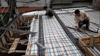 Asian Construction Technology - Steel frame concrete floor asia worker processing - part 1