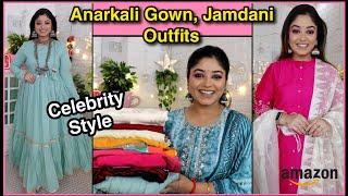 Celebrity Style Gown, जामदानी Dupatta PartyWear Kurti, SuitSet on Amazon |Online Shopping| Vaishali