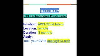 #F13 Technologies Private limited#shorts #latestjobsforfreshers #AWS Cloud Intern2024