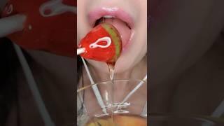 ASMR Satisfying Eating Strawberry Lolly   #lolly #crunchysounds #asmrsounds