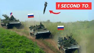 UNBELIEVABLE MOMENT! FPV Drone DESTROYED 12 Russian T-72 Tank!! REAL FOOTAGE!