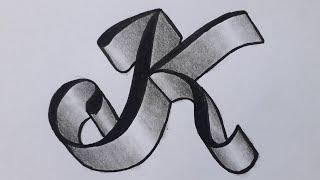 3d Drawing Letter K on Paper For Beginners / How To Write Easy Art With Marker And Pencil