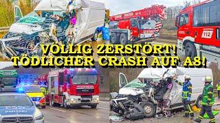 +++ TÖDLICHER CRASH AM STAUENDE +++ KLEINTRANSPORTER KRACHT IN LASTWAGEN | FEUERWEHR mit KRAN | A8