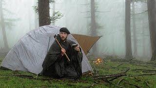 CAUGHT IN A STORM - SOLO CAMPING, CAVEMAN MEAT, SPLITTING WOOD FOR THE CAMPFIRE