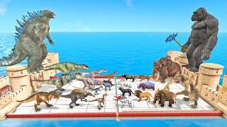 Dinosaurs vs Mutant Primates, Godzilla vs King Kong War on Castle Animal Revolt Battle Simulator