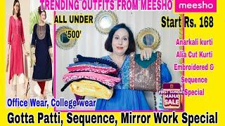 'Huge' Meesho Kurti/Kurta Set Haul Starting 178Sequence & Embroidery Special Kurta Set Haul #meesho