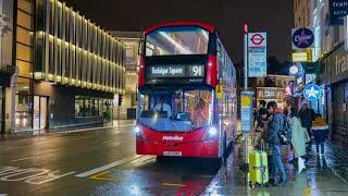 London's Buses after dark in Kings Cross on 31st December 2022