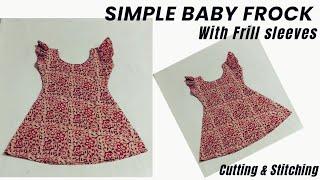 Simple baby frock with Frill Sleeves cutting and stitching || Baby frock Cutting and stitching