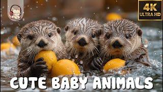 CUTE SEA OTTERS 4K | PIANO MUSIC & STREAM FOREST Sound -  Relaxing for Energy the Day | #CutiePieces