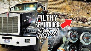 Deep Cleaning A FILTHY Semi Truck For Free! Car Detailing Restoration