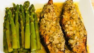 Easy Pan seared salmon fillets | Garlic Butter Parsley sauce | Luna’s kitchen USA | 4K