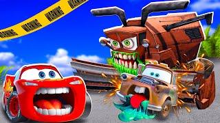 Big & Small:McQueen and Tow Mater VS FRANK mega ZOMBIE slime cars in BeamNG.drive