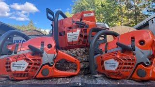 Review and Demo of Husqvarna 562xp 572xp and 395xp Professional vs Firewood class saws.