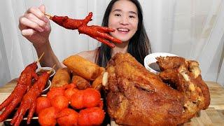 First Time Eating "Adidas" Chicken Feet! Filipino Street Food Mukbang - Crispy Pata, Kwek Kwek ASMR