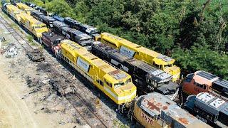 Dozens Of Rare Locomotives Stored in Mayfield, KY - PRLX Shops Drone Tour