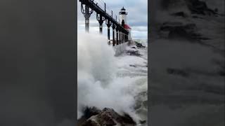 Big Waves Slam Into Michigan City Lighthouse 4K Drone Footage #weatherchannel #windsurge #stormpilot