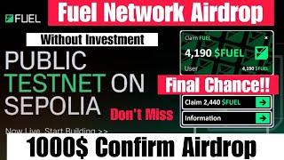 Fuel Network Airdrop | Fuel Public Testnet | New Crypto Airdrop Today | Instant Withdrawal Airdrop
