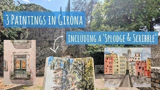 Three Watercolour Paintings, Including A 'Splodge & Scribble' Around Girona, Spain (Travel Art Kit)