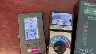 5G Phone Signal On Four RF Meters EMF-390 Trifield TF2 Acostimeter AM-11 GigerHertz HF-35C