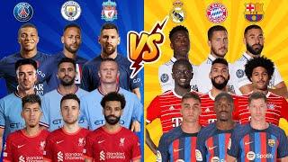 PSG Manchester City Liverpool  Real Madrid Bayern Münich Barcelona  Triple comparison 