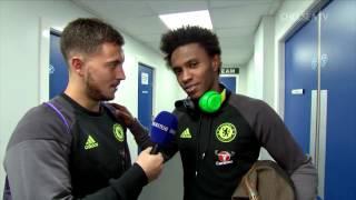 FUNNY!  PLAYERS REACT TO BEAUTIFUL GOALS: Hazard interviews Willian, Costa and Oscar