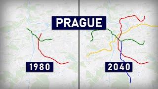 Evolution of the Prague Metro 1974-2030 (geographic map)