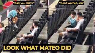 Mateo Messi cute reaction comforting his dad who was injured while watching Inter Miami game today