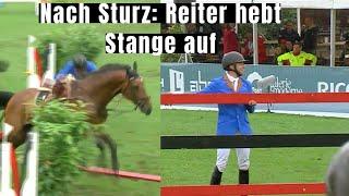 Reiter hebt nach Sturz die Stange auf  | Das ist ein echter Helfer im Parcours 