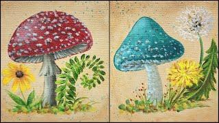 How to Paint Mushrooms on Mini Canvases Acrylic Painting Tutorial