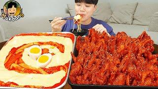 ASMR MUKBANG 직접 만든 매운 국물닭발 떡볶이 허니콤보 양념 치킨먹방! & 레시피 FIRE NOODLES AND Tteokbokki EATING SOUND!