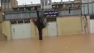 The Kuhdasht road in Lorestan Iran- Province is completely engulfed by floodwaters.