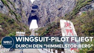 WAHNSINNS-STUNT IN CHINA: Wingsuit-Pilot fliegt durch den "Himmelstor-Berg"