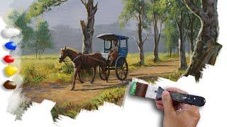 Acrylic Painting Carriage with a Horse | Time-lapse | JMLisondra