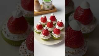 Santa Hat Matcha Cupcakes | the cutest treat on your holiday spread!