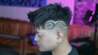 Skin Fade Tutorial with hair design - Mens haircut and extreeme Japanese hairstyle