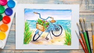 How to paint #BICYCLE // Bicycle on #beach side // #watercolor // NonStop Creative