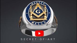 Masonic Ring Master Mason Freemason Pillars Silver 925 & GoldPlated, blue enamel